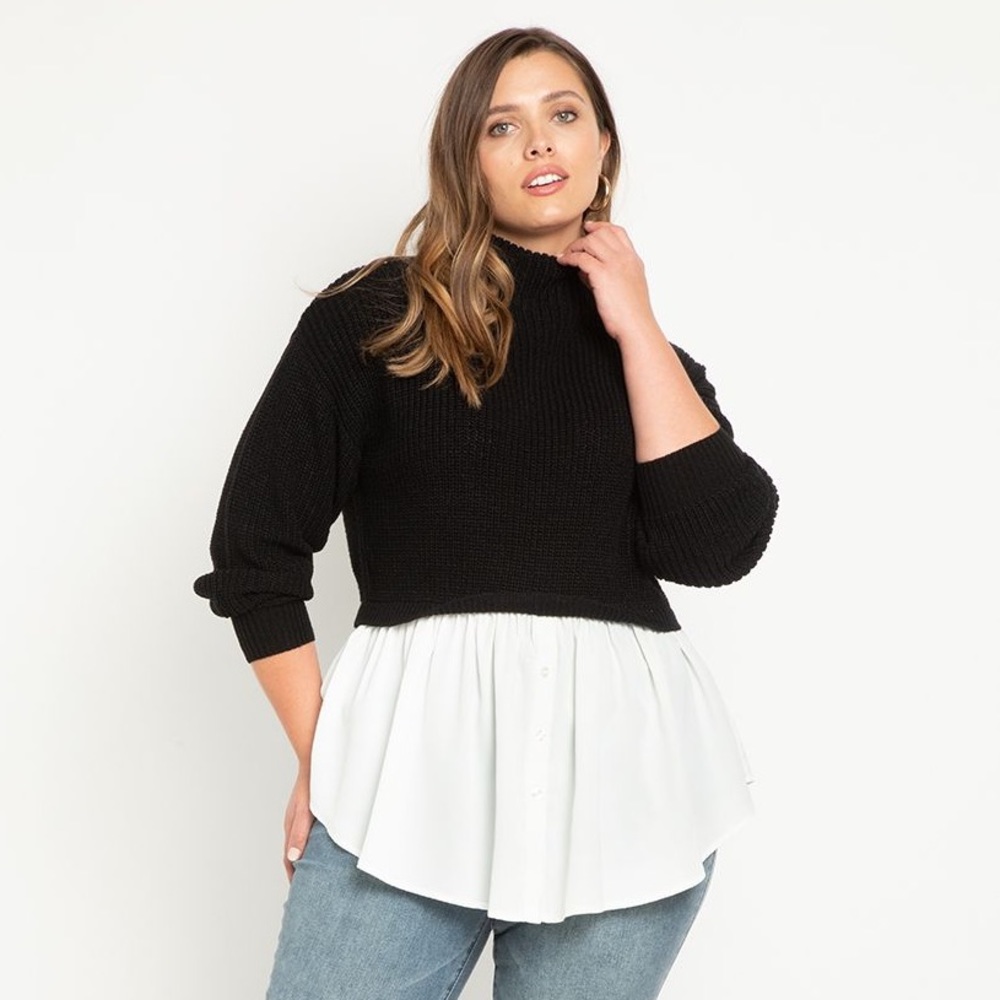 Eloquii Twofer Skirted Sweater too size 14/16 - black sweater with white shirt